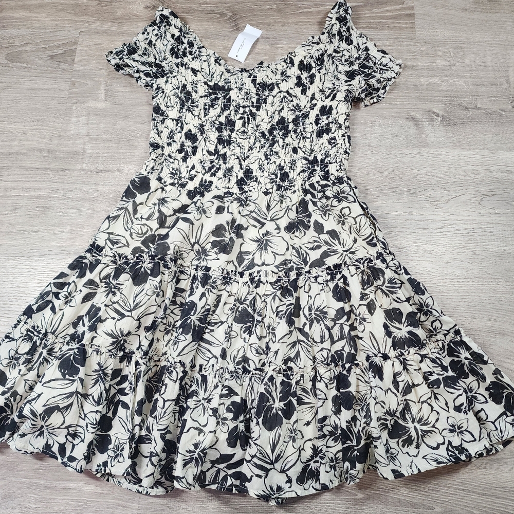 AMERICAN EAGLE Tropical Floral Hibiscus Tiered Shortsleeve Dress Medium - Picture 12 of 14